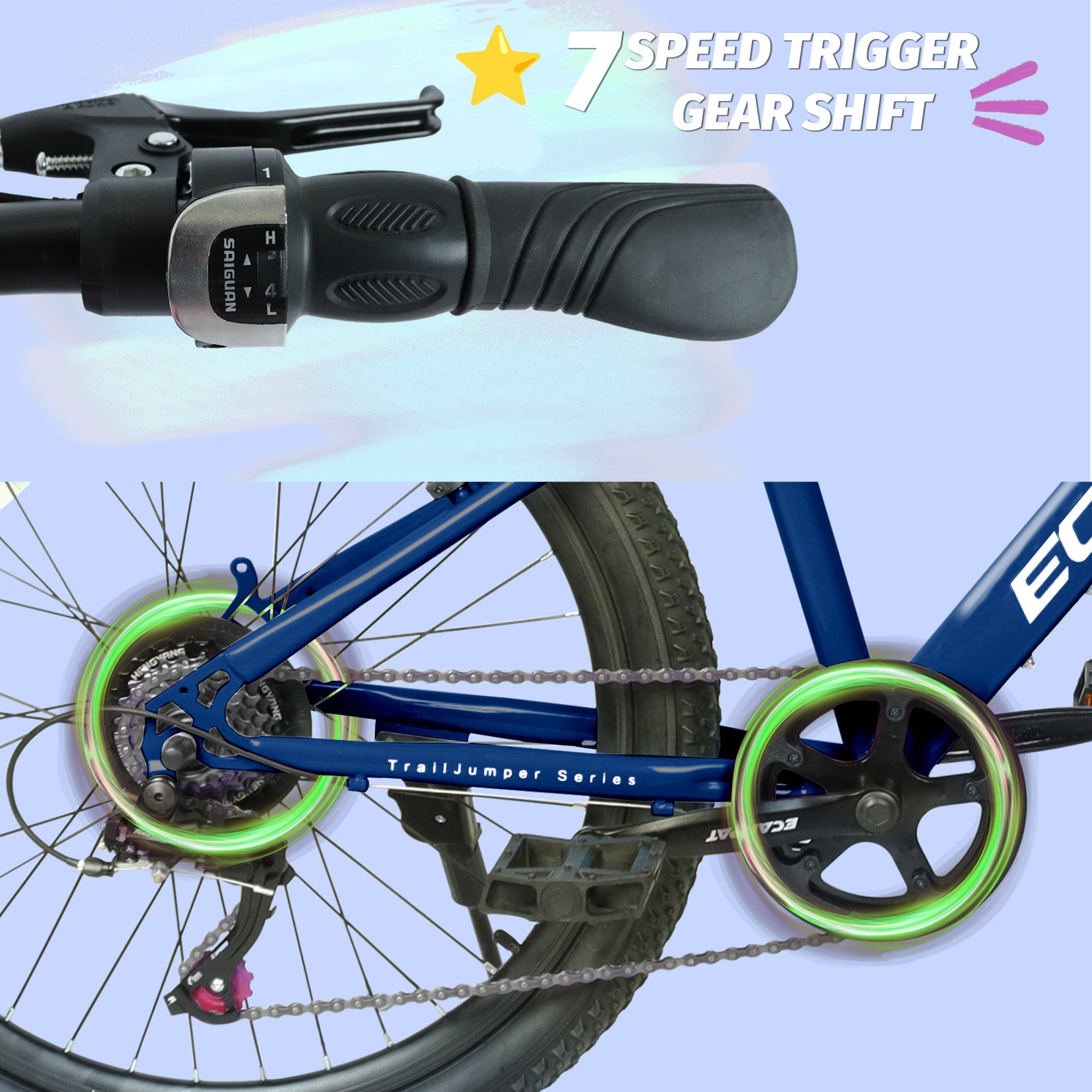 24" Youth Mountain Bike (Blue) - 7-Speed, Front Suspension & Hybrid Brakes