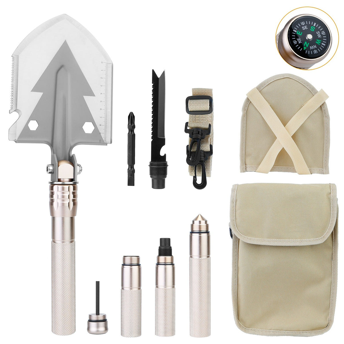 iMountek Folding Camping Shovel with Compass & Multi-Tools