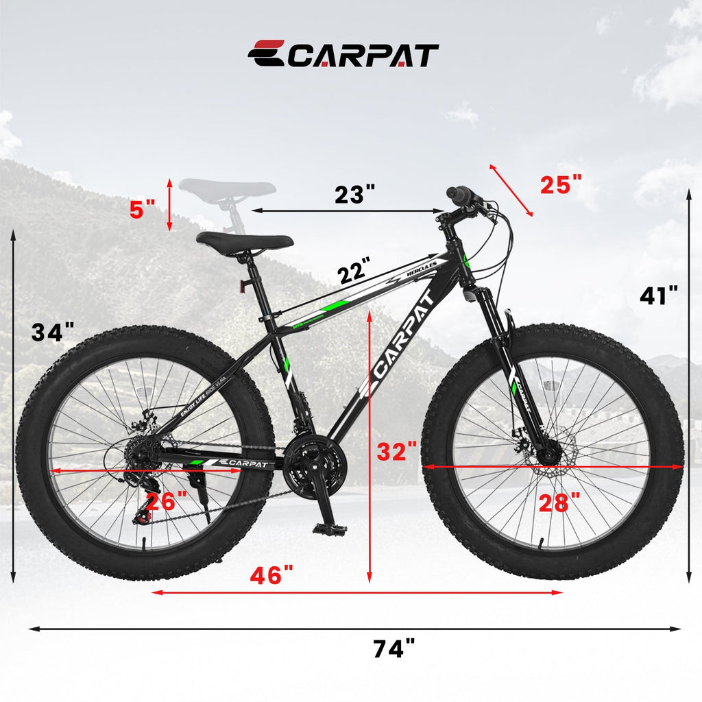 26" Elecony Fat Tire Mountain Bike - Full Shimano 21-Speed, Dual Disc Brakes & Front Suspension