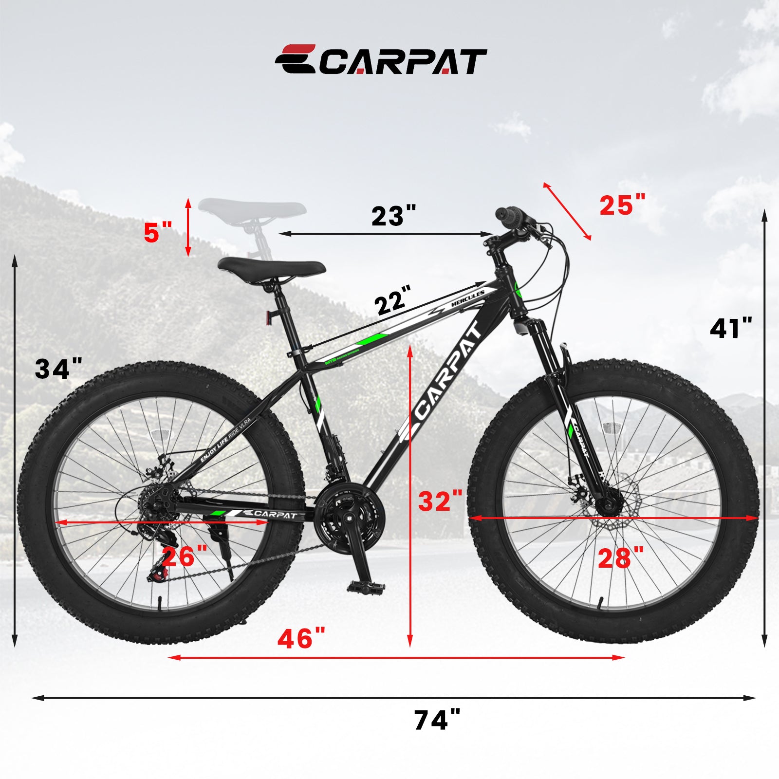26" Elecony Fat Tire Mountain Bike - Full Shimano 21-Speed, Dual Disc Brakes & Front Suspension