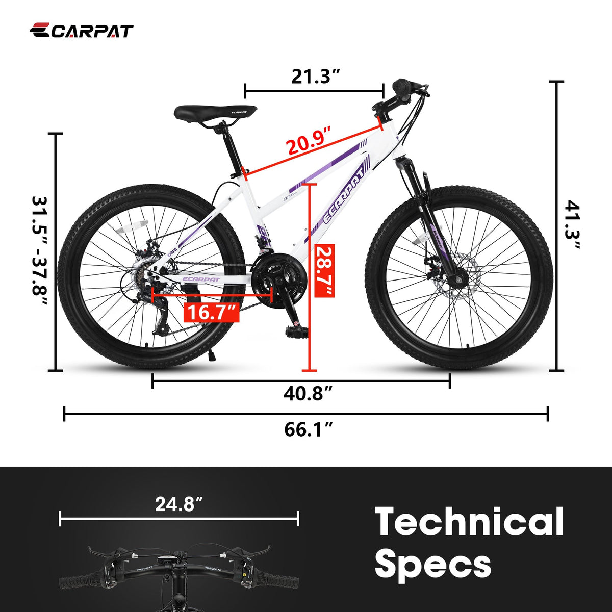 26" Women & Teen Mountain Bike - Shimano 21-Speed, Dual Disc Brakes & 100mm Front Suspension