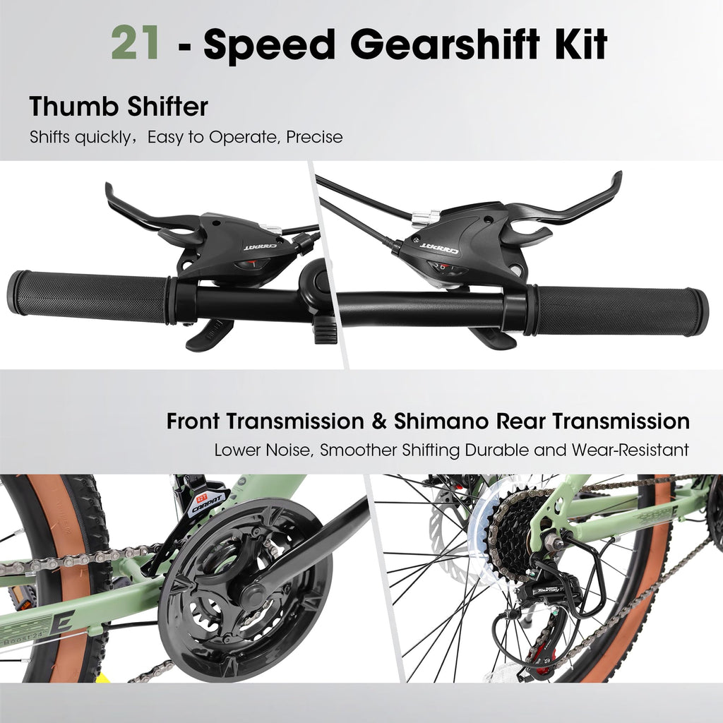 24" TrailLite Adult Mountain Bike | 21-Speed Hardtail (Green)