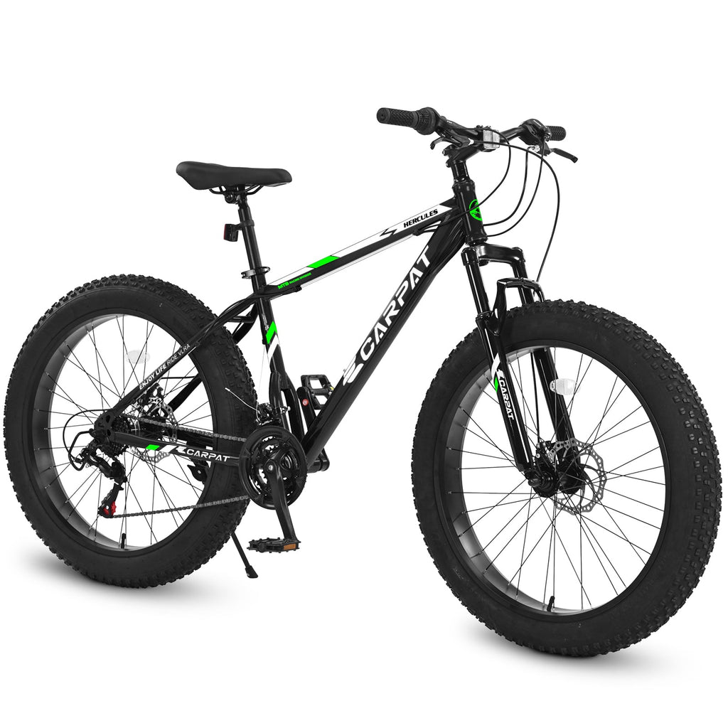 26" Elecony Fat Tire Mountain Bike - Full Shimano 21-Speed, Dual Disc Brakes & Front Suspension