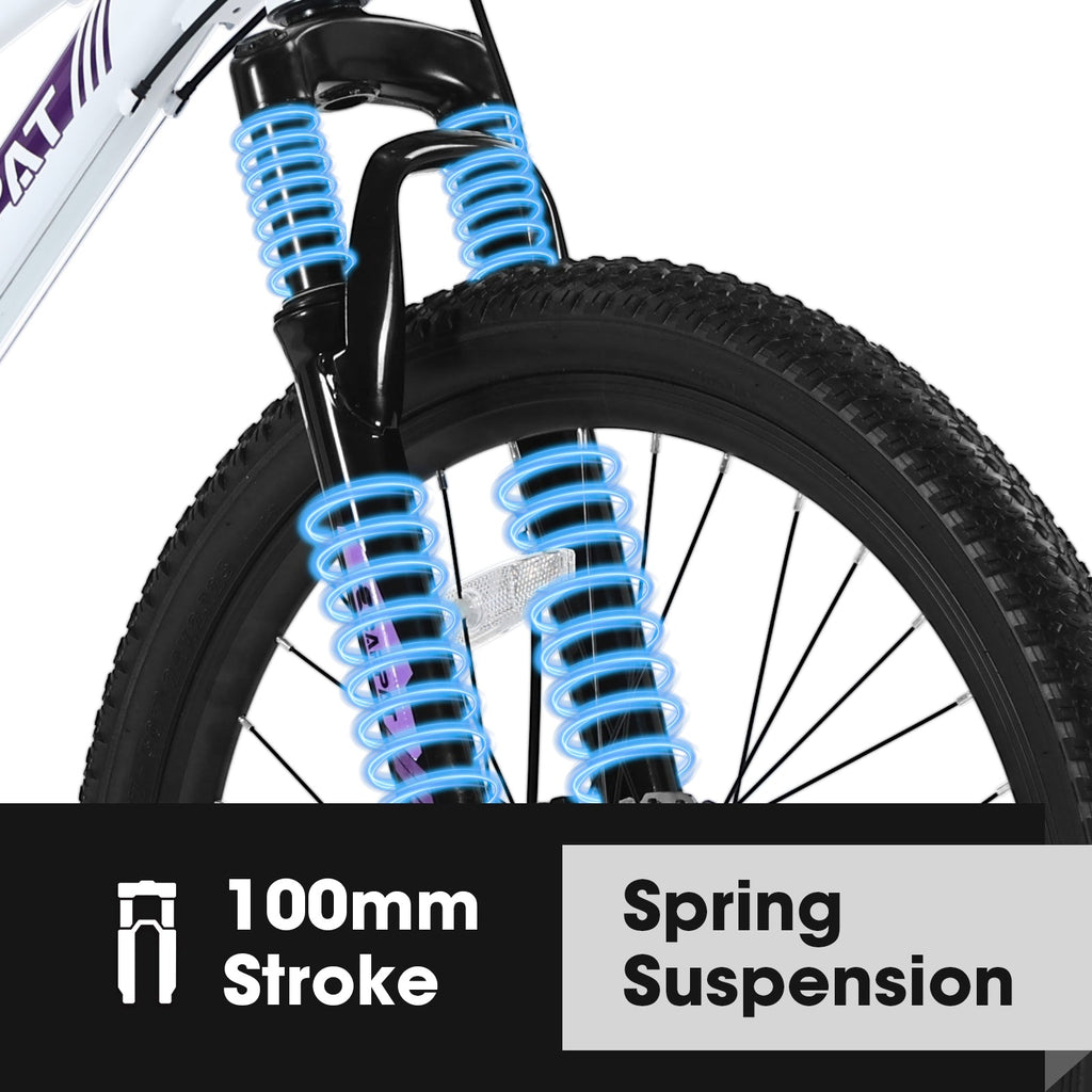 24" Women & Teen Mountain Bike (White/Pink) - Shimano 21-Speed, Dual Disc Brakes & 100mm Front Suspension