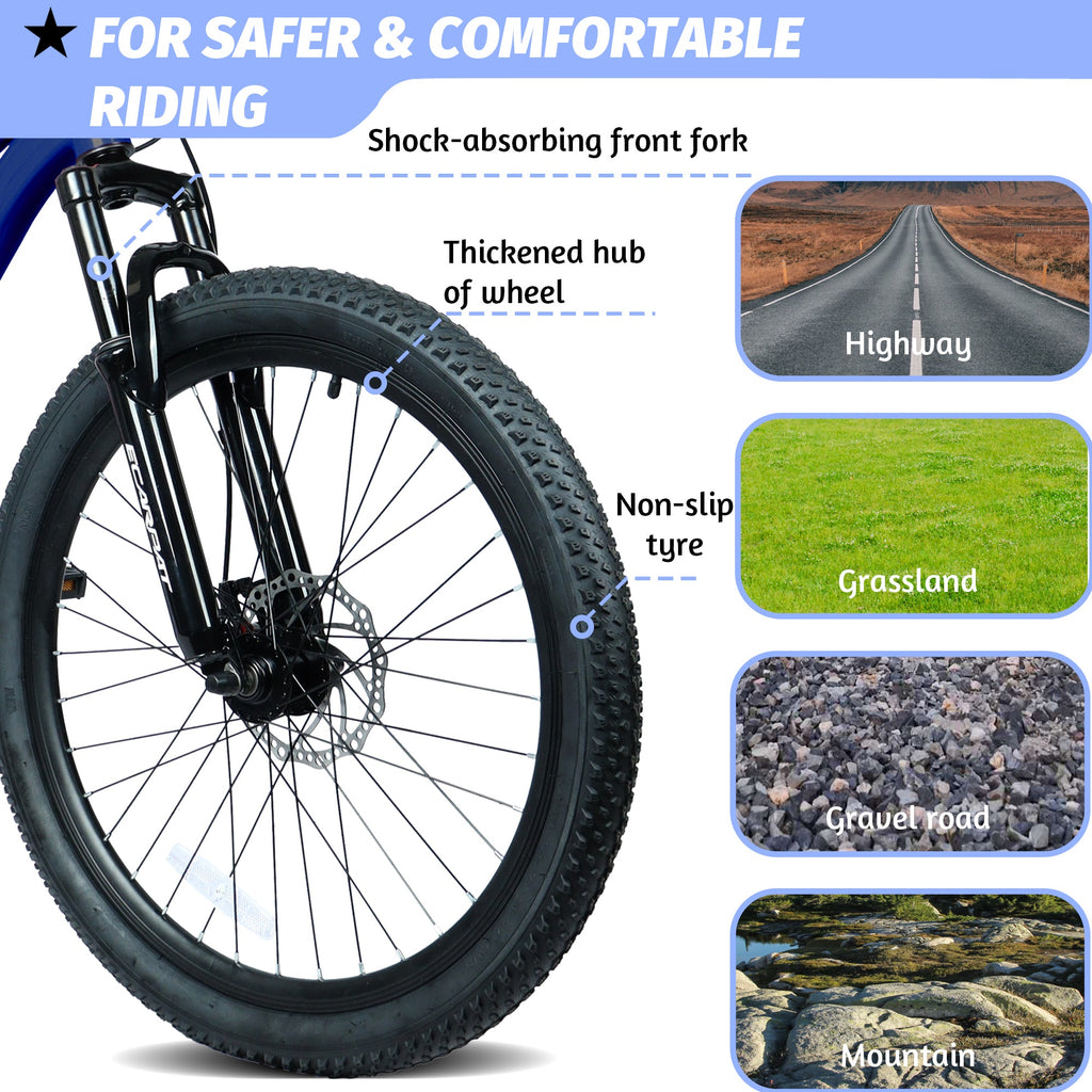 24" Youth Mountain Bike (Blue) - 7-Speed, Front Suspension & Hybrid Brakes