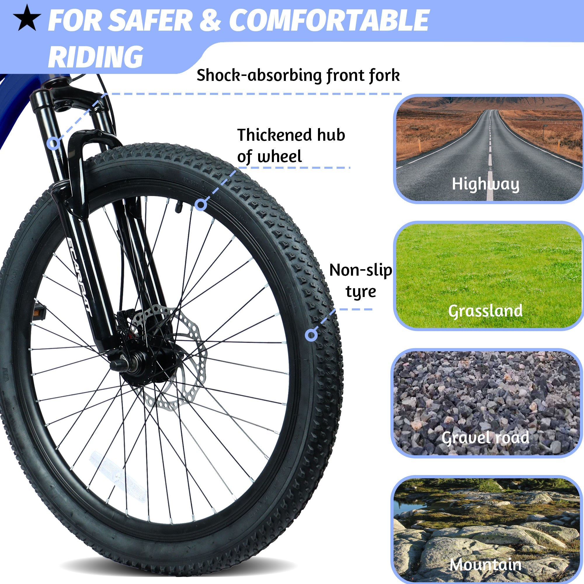 24" Youth Mountain Bike (Blue) - 7-Speed, Front Suspension & Hybrid Brakes