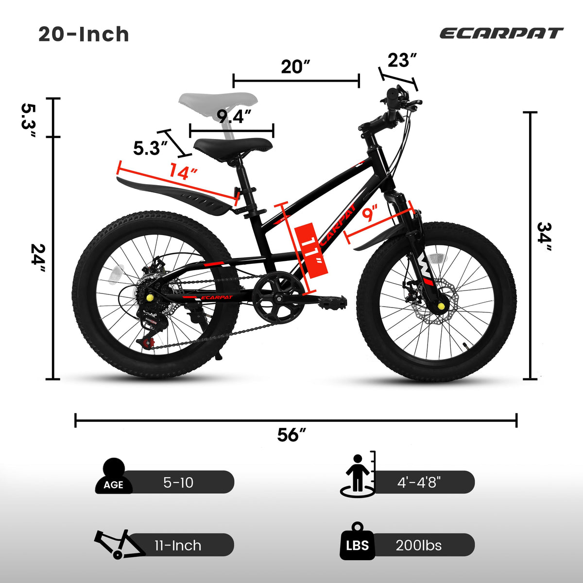 20” Kids Mountain Bike – TrailKid | Front Suspension | 7-Speed | Black