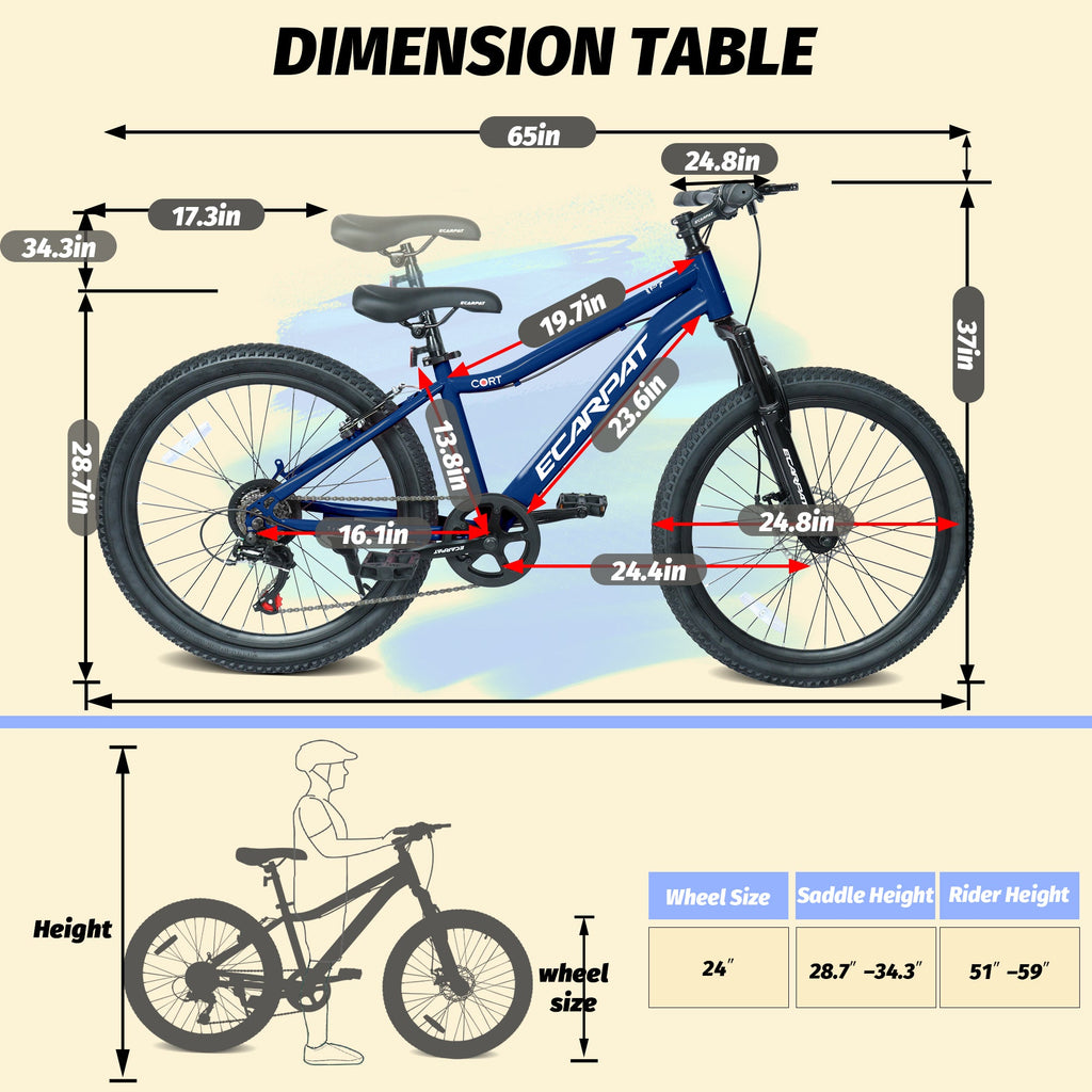 24" Youth Mountain Bike (Blue) - 7-Speed, Front Suspension & Hybrid Brakes