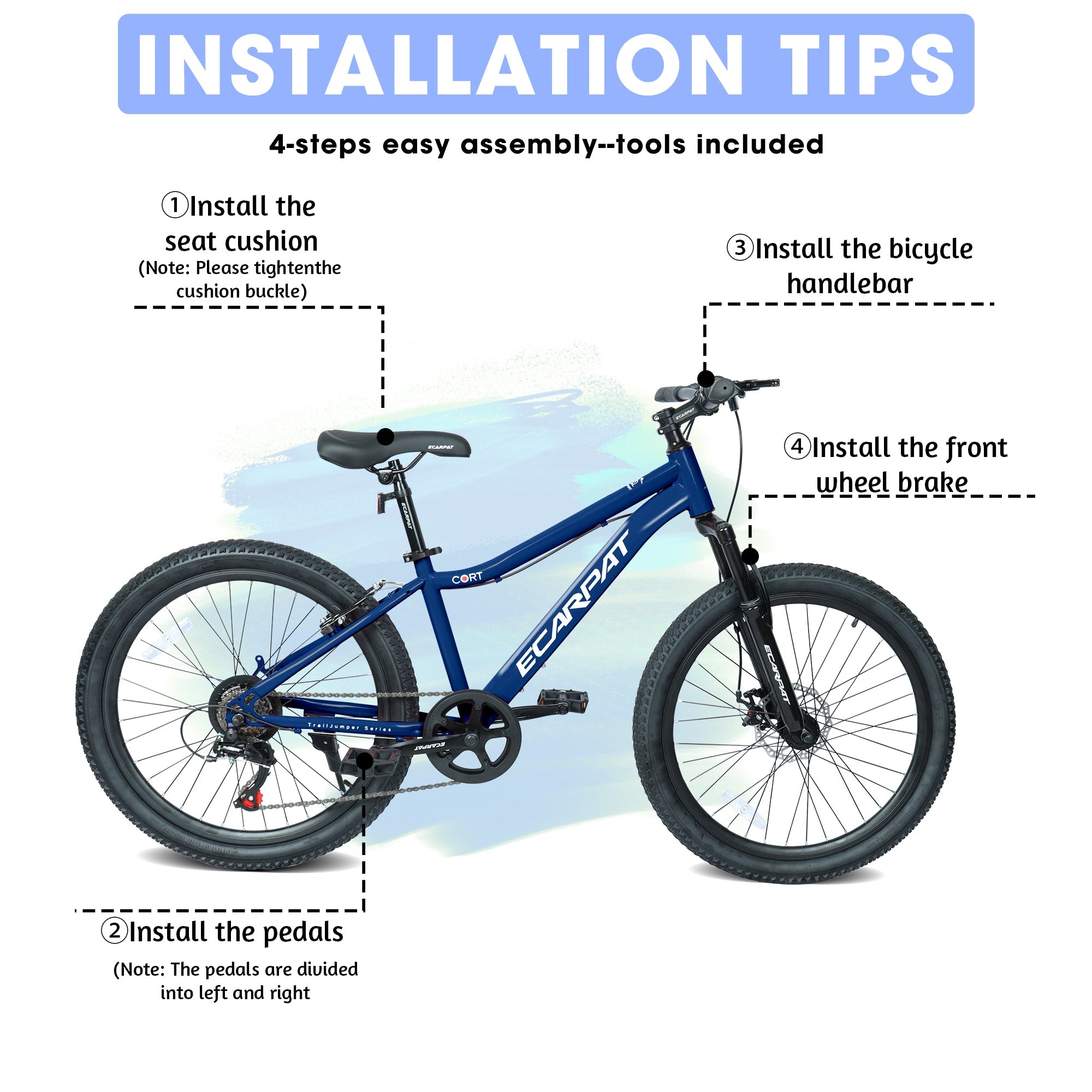 24" Youth Mountain Bike (Blue) - 7-Speed, Front Suspension & Hybrid Brakes