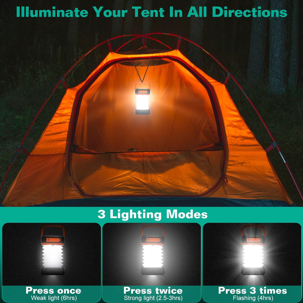 Solar Camping Lantern LED Collapsible Tent Lamp USB Rechargeable Portable Emergency Camping Light for Hiking Fishing Outdoor
