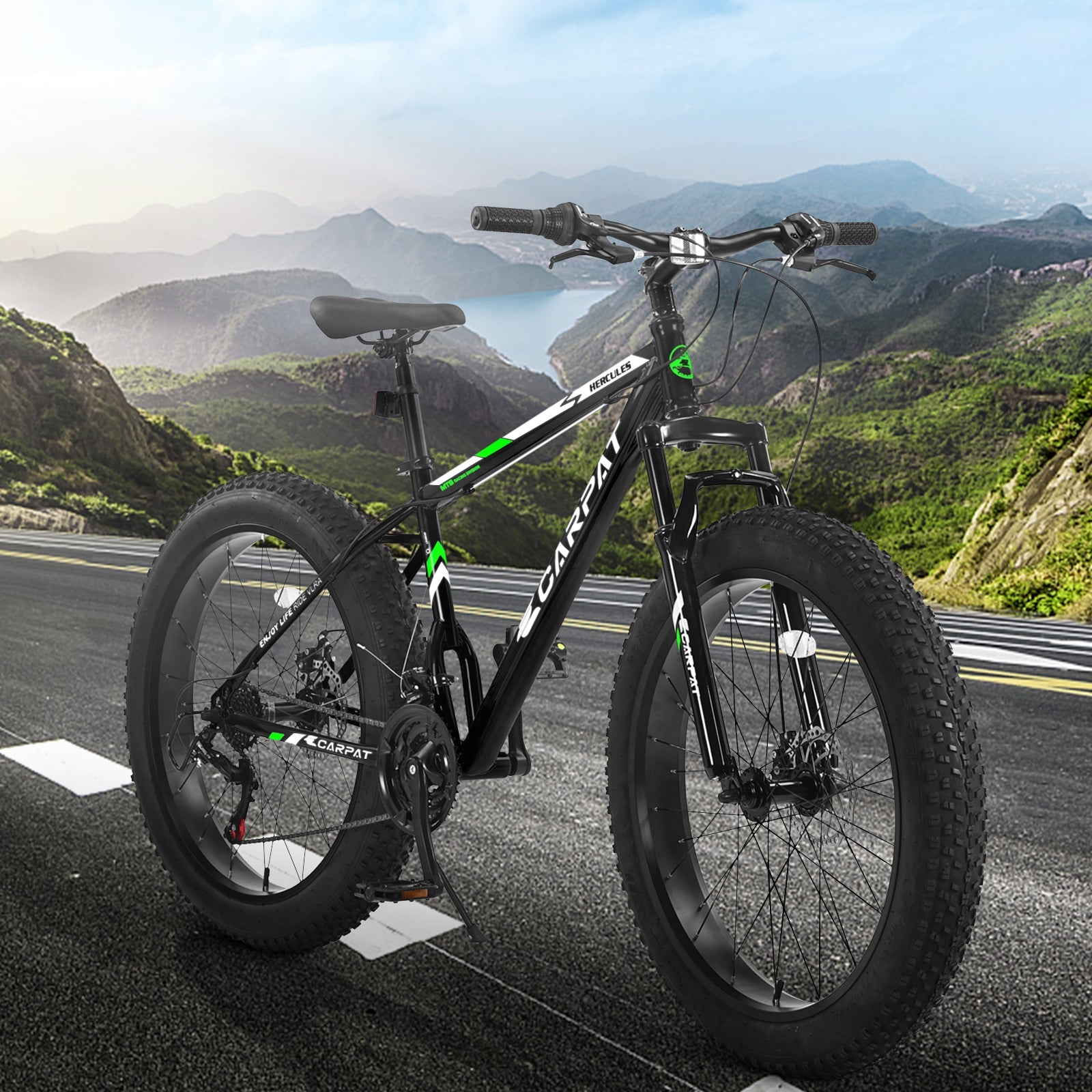 26" Elecony Fat Tire Mountain Bike - Full Shimano 21-Speed, Dual Disc Brakes & Front Suspension