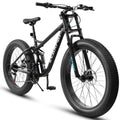 26" Adult Fat Tire Mountain Bike - Full Suspension, Shimano 21-Speed & Dual Disc Brakes