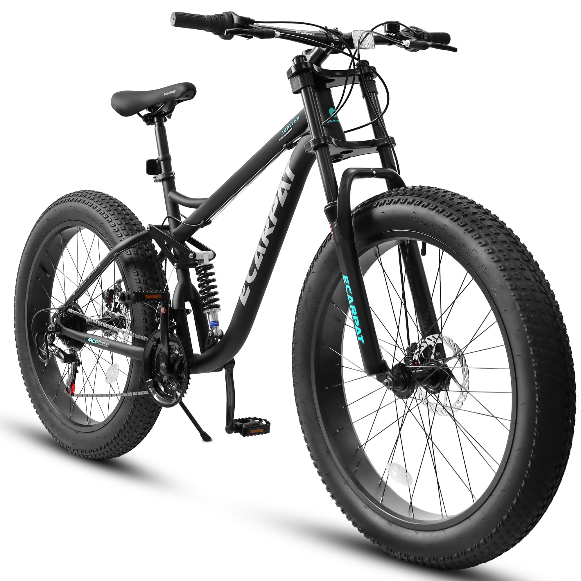 26" Adult Fat Tire Mountain Bike - Full Suspension, Shimano 21-Speed & Dual Disc Brakes