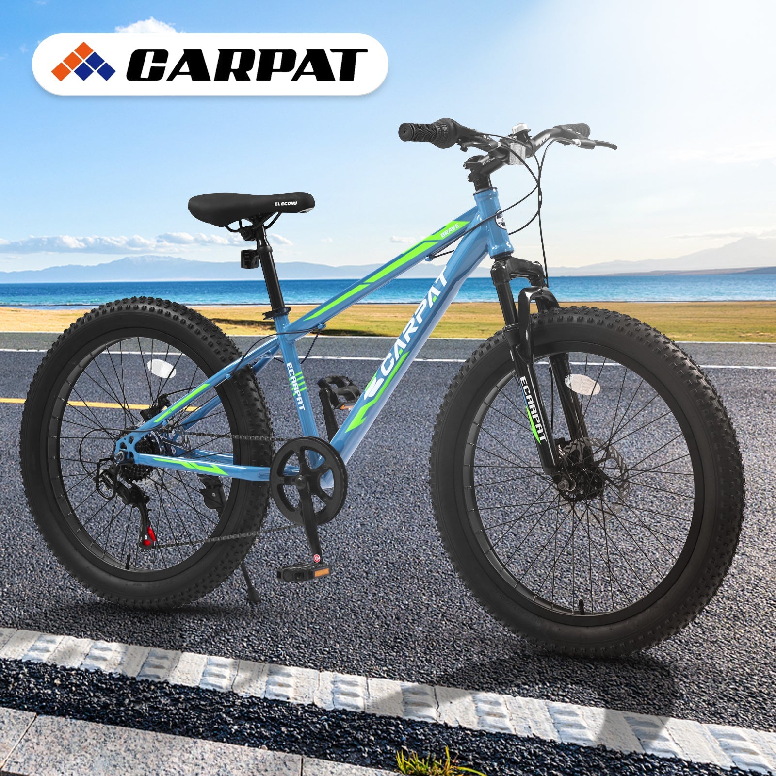 24" Elecony Youth Fat Tire Mountain Bike - Shimano 7-Speed, Dual Disc Brakes & Front Suspension