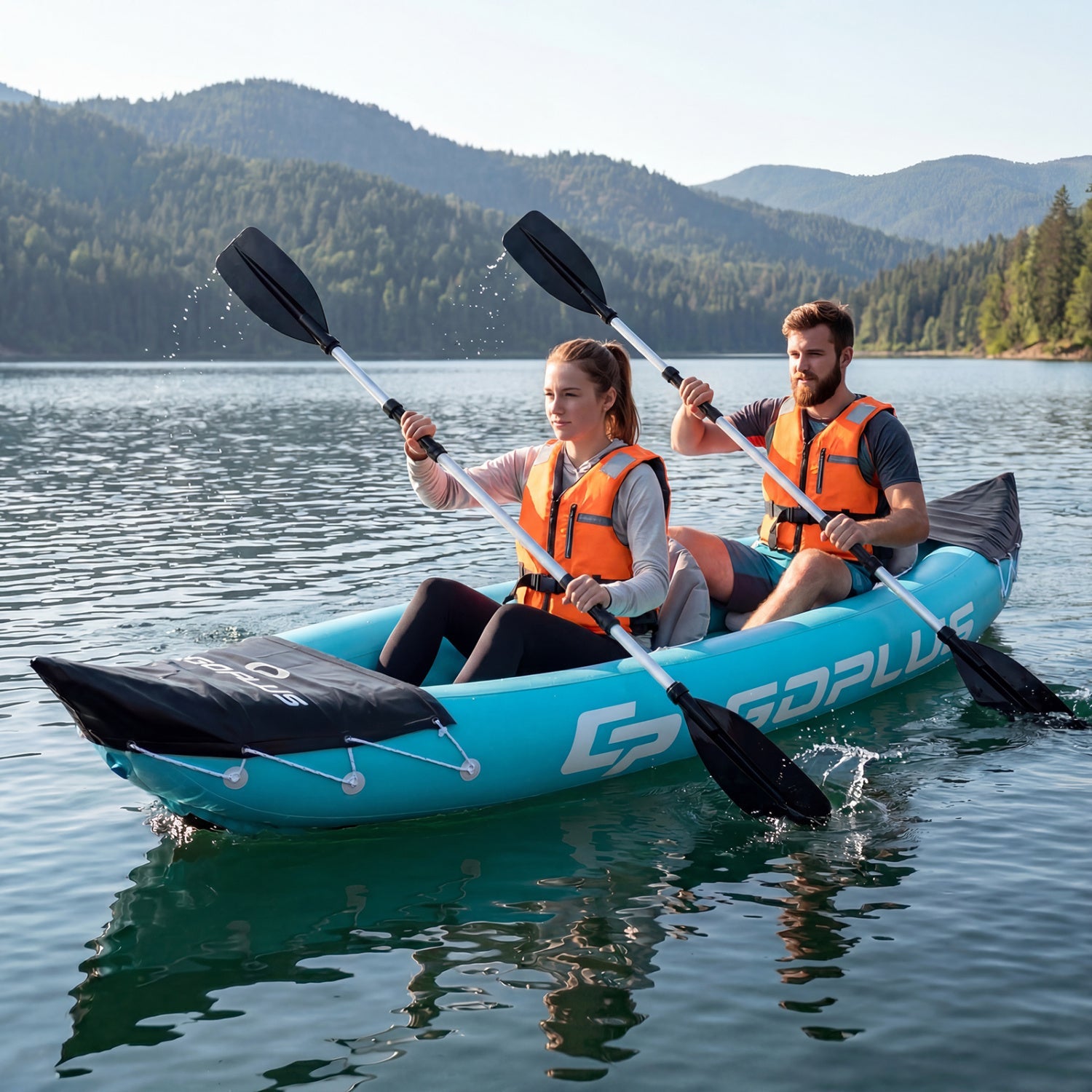 Inflatable Kayak 2 Person with Aluminum Paddles and Pump