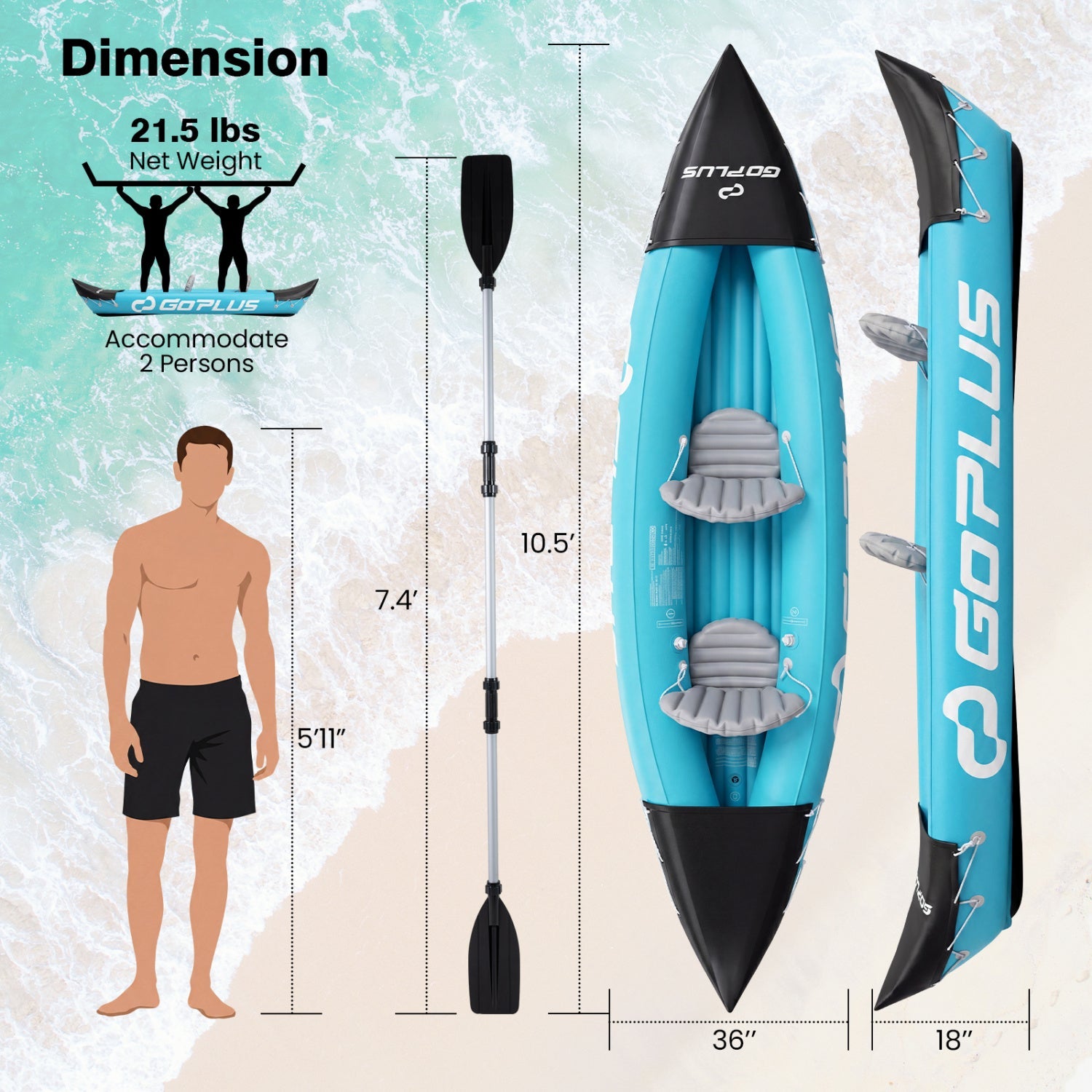 Inflatable Kayak 2 Person with Aluminum Paddles and Pump