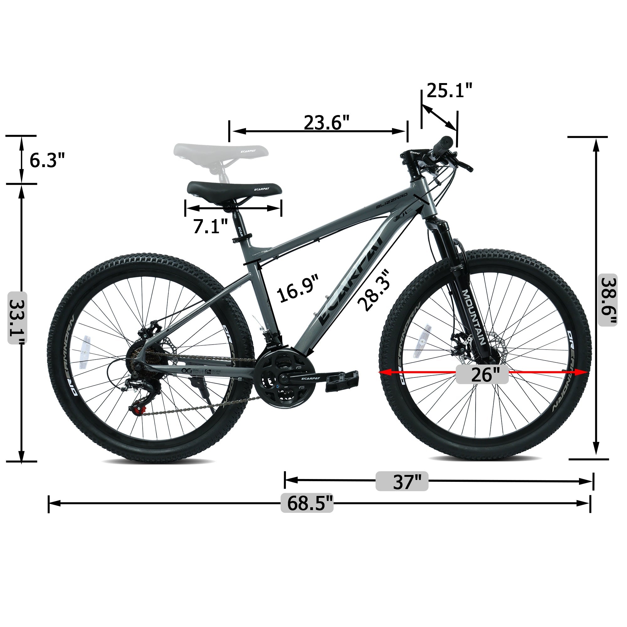 26" AllTrail  Adult Mountain Bike | 21-Speed Hardtail (Grey-Black)