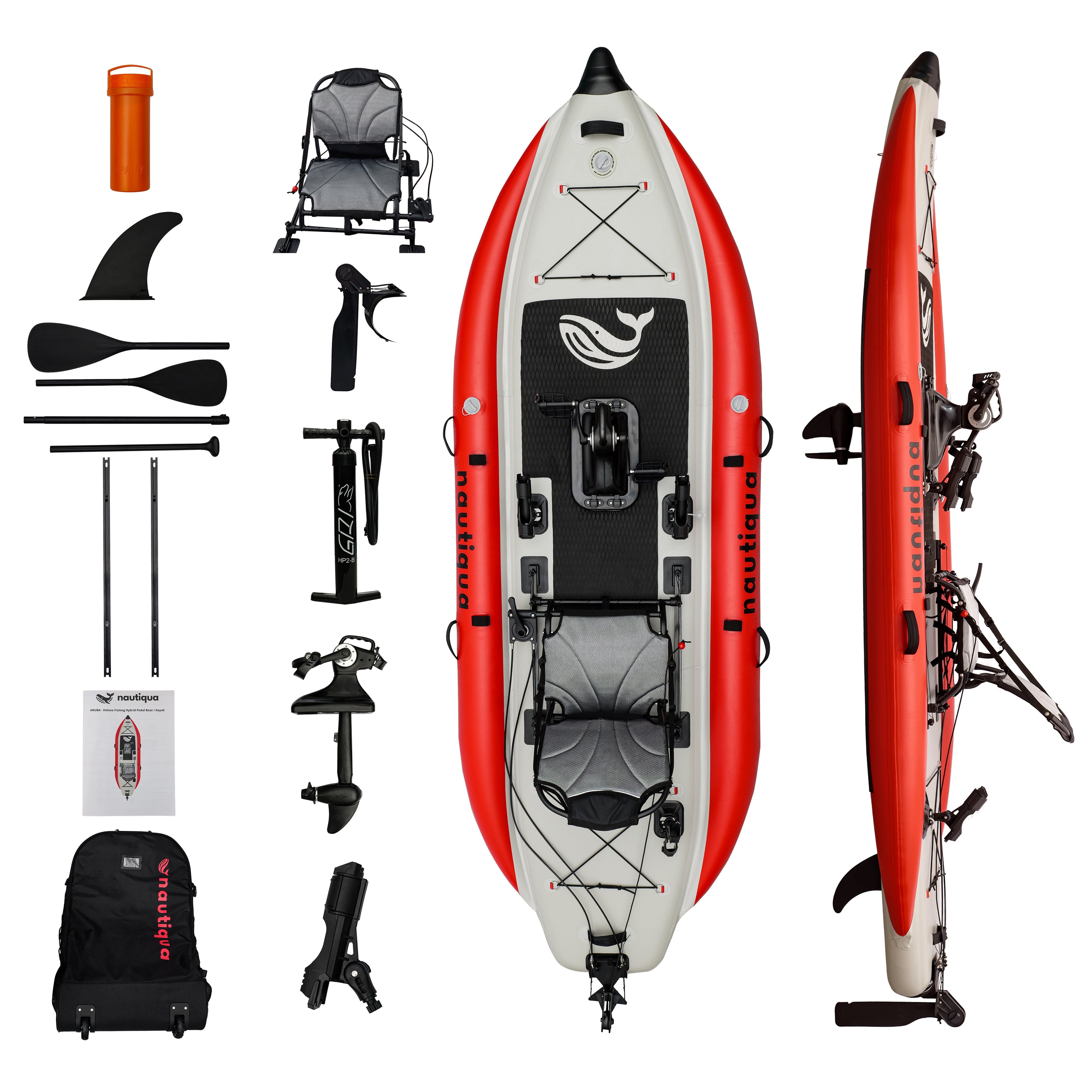 Nautiqua | ARUBA | Deluxe Paddleboard Fishing Pedal Kayak | Red