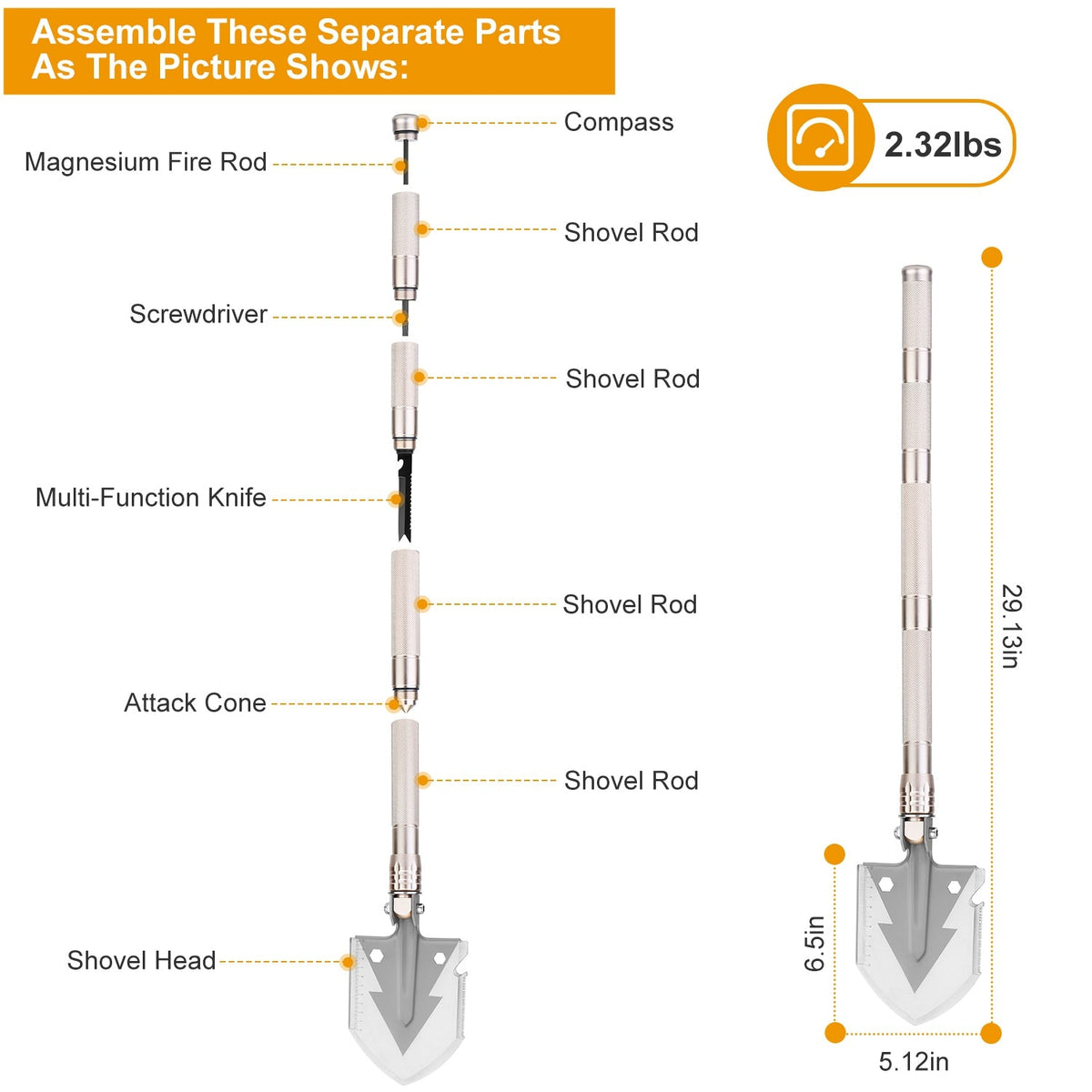 iMountek Folding Camping Shovel with Compass & Multi-Tools