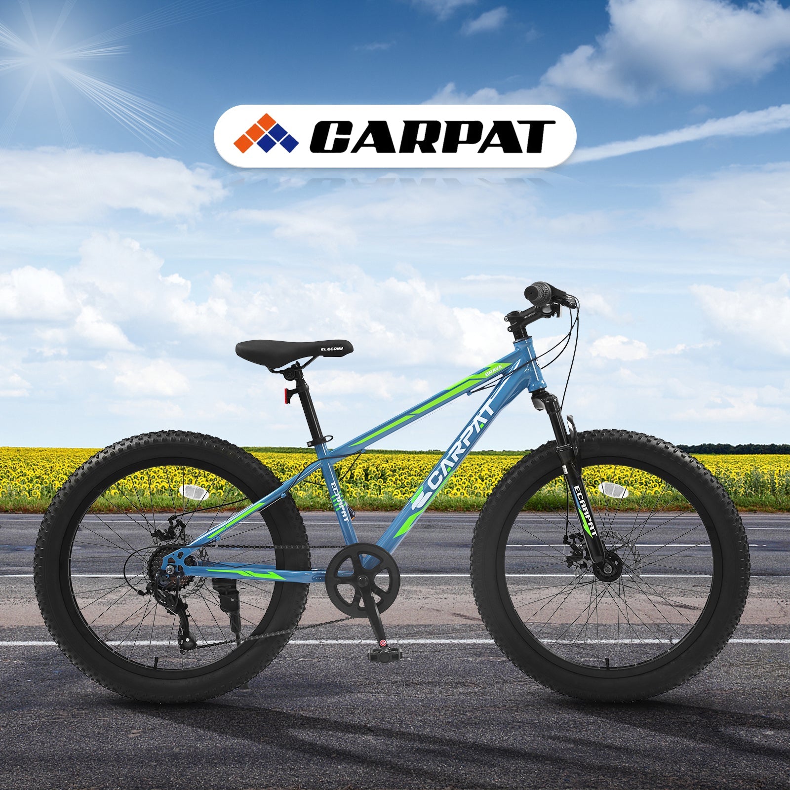 24" Elecony Youth Fat Tire Mountain Bike - Shimano 7-Speed, Dual Disc Brakes & Front Suspension