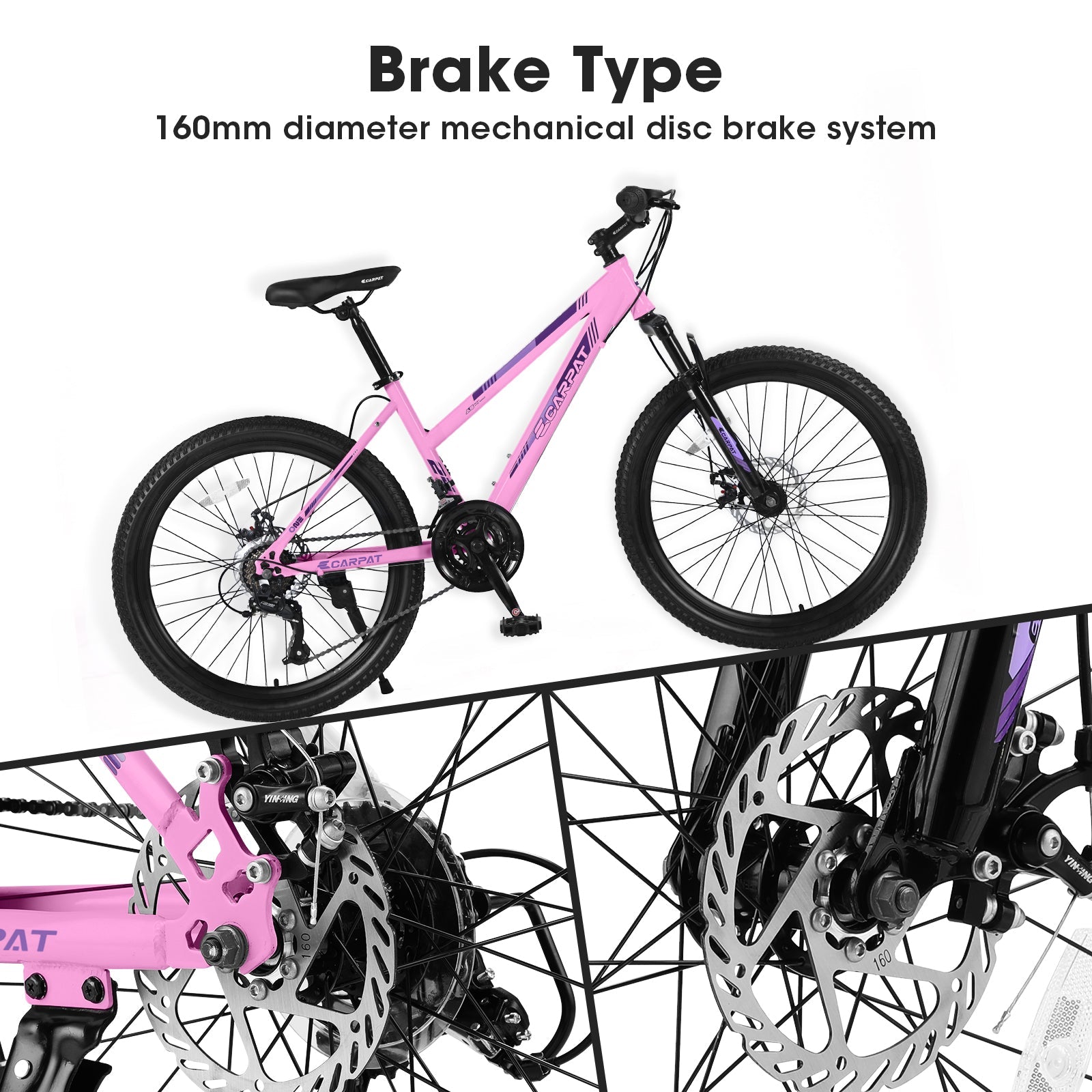 24" Women & Teen Mountain Bike (White/Pink) - Shimano 21-Speed, Dual Disc Brakes & 100mm Front Suspension