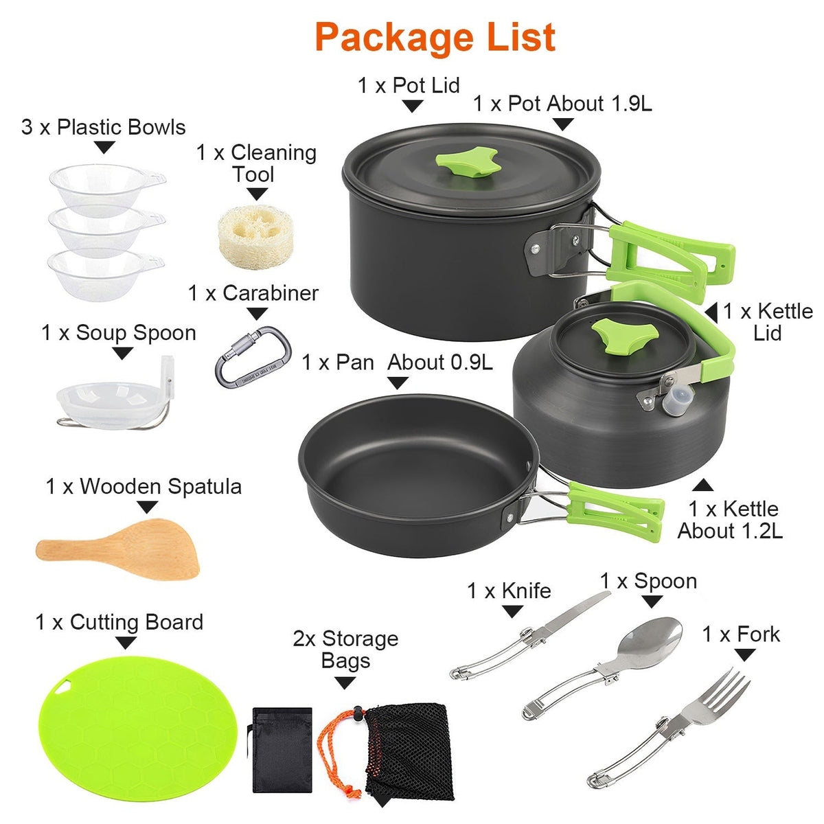 16-Piece Camping Cookware Set with Kettle