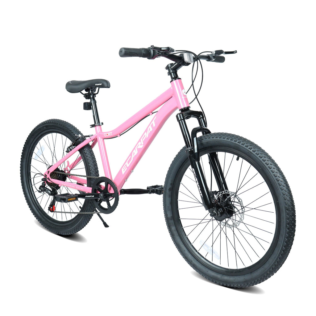 24" Youth Mountain Bike (Pink) - 7-Speed, Front Suspension & Hybrid Brakes