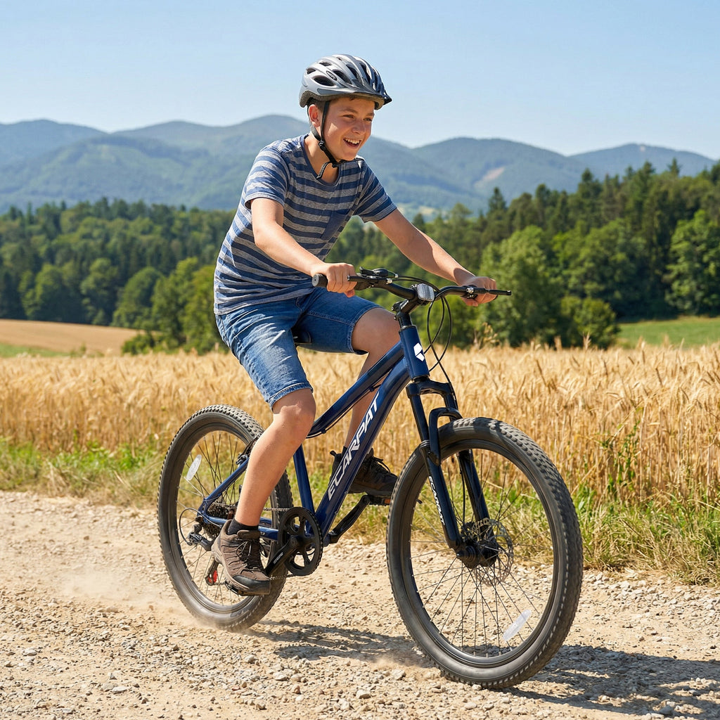 24" Youth Mountain Bike (Blue) - 7-Speed, Front Suspension & Hybrid Brakes
