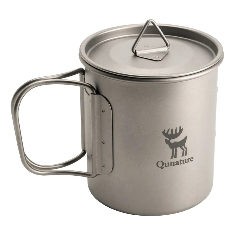 Pure Titanium Folding Mug Lightweight Durable with Lid for Outdoor Camping